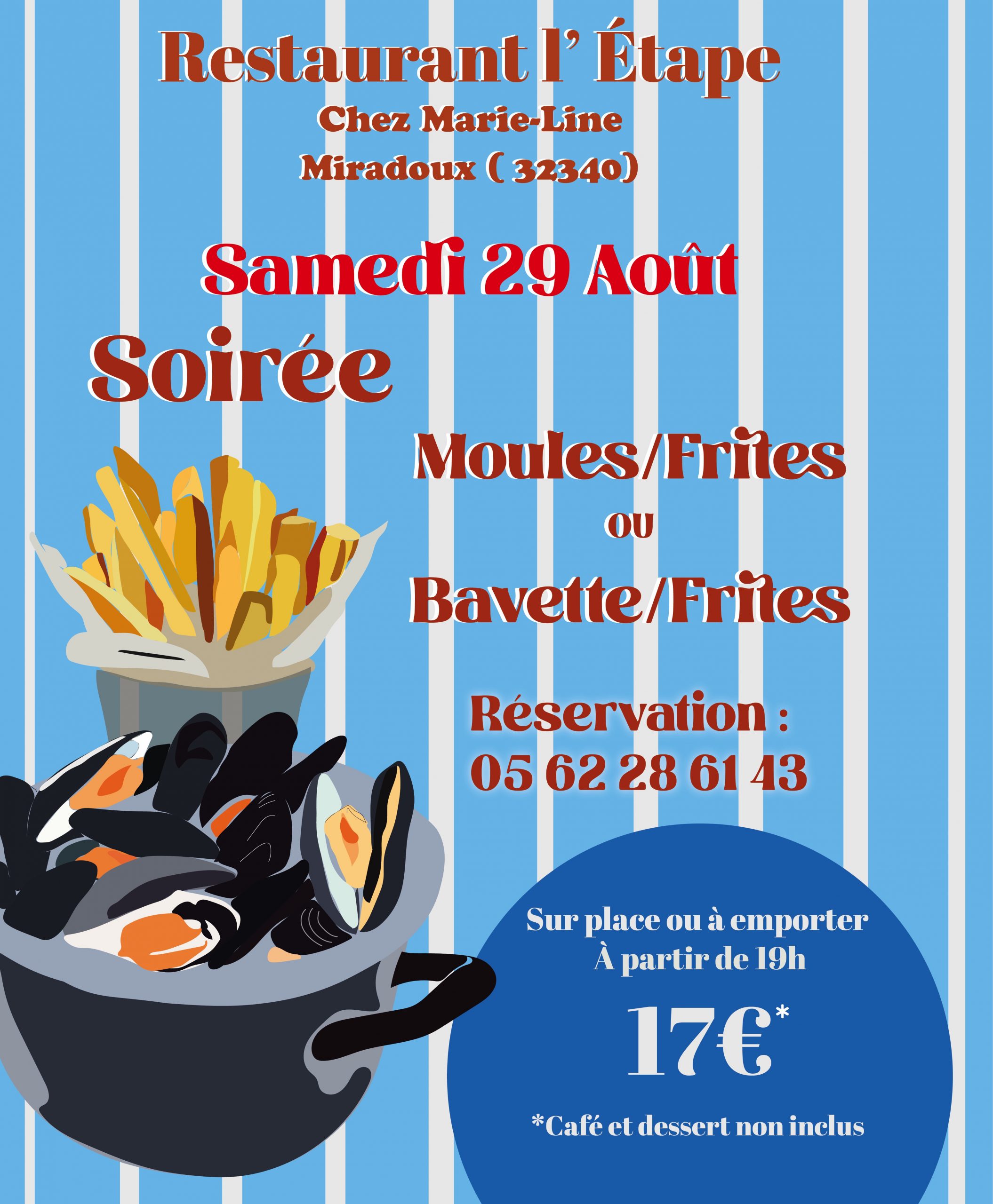 Affiche évènement au restaurant l'étape à Miradoux